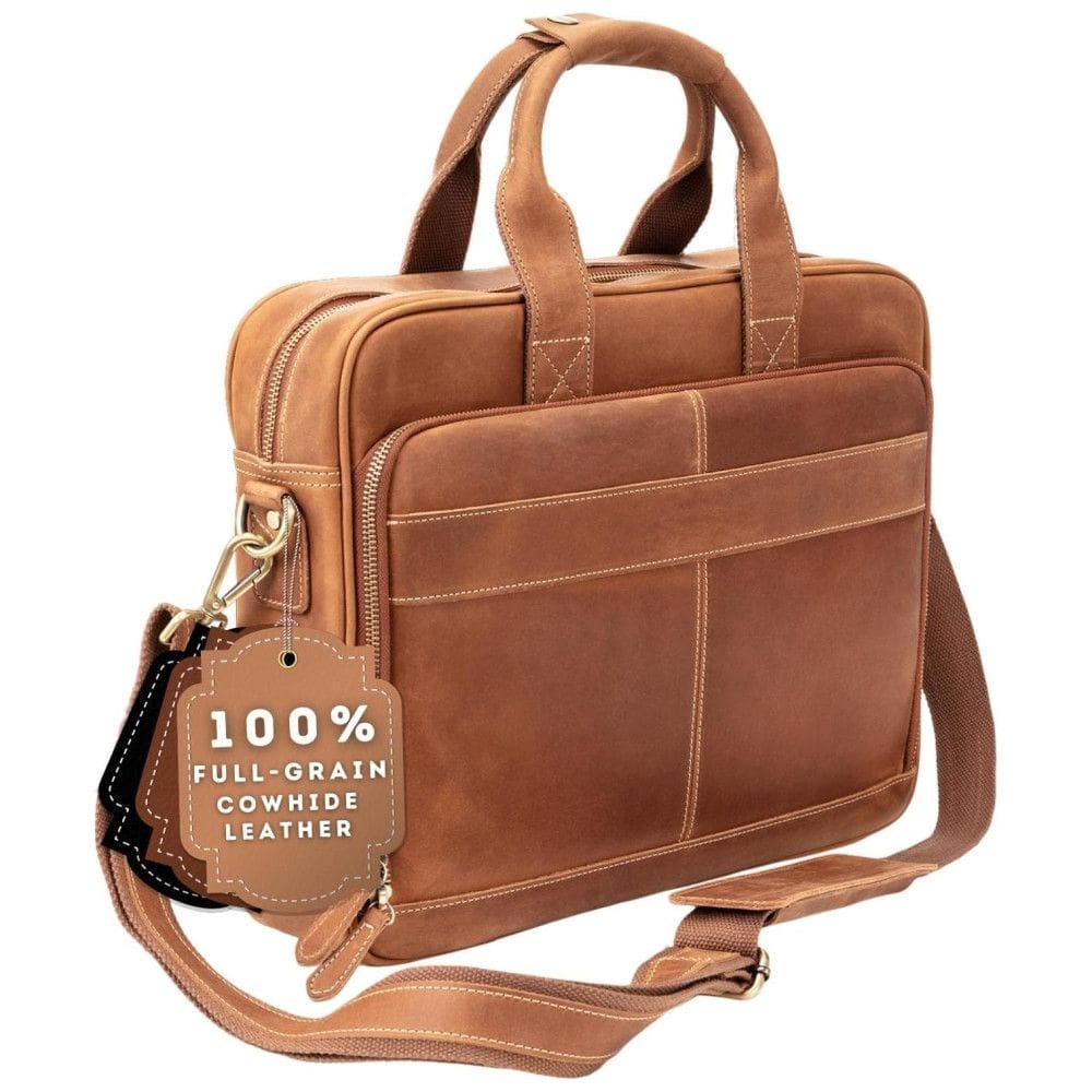 Bolsa, Maleta de Couro Masculina para Laptop, LUXORRO, Marrom