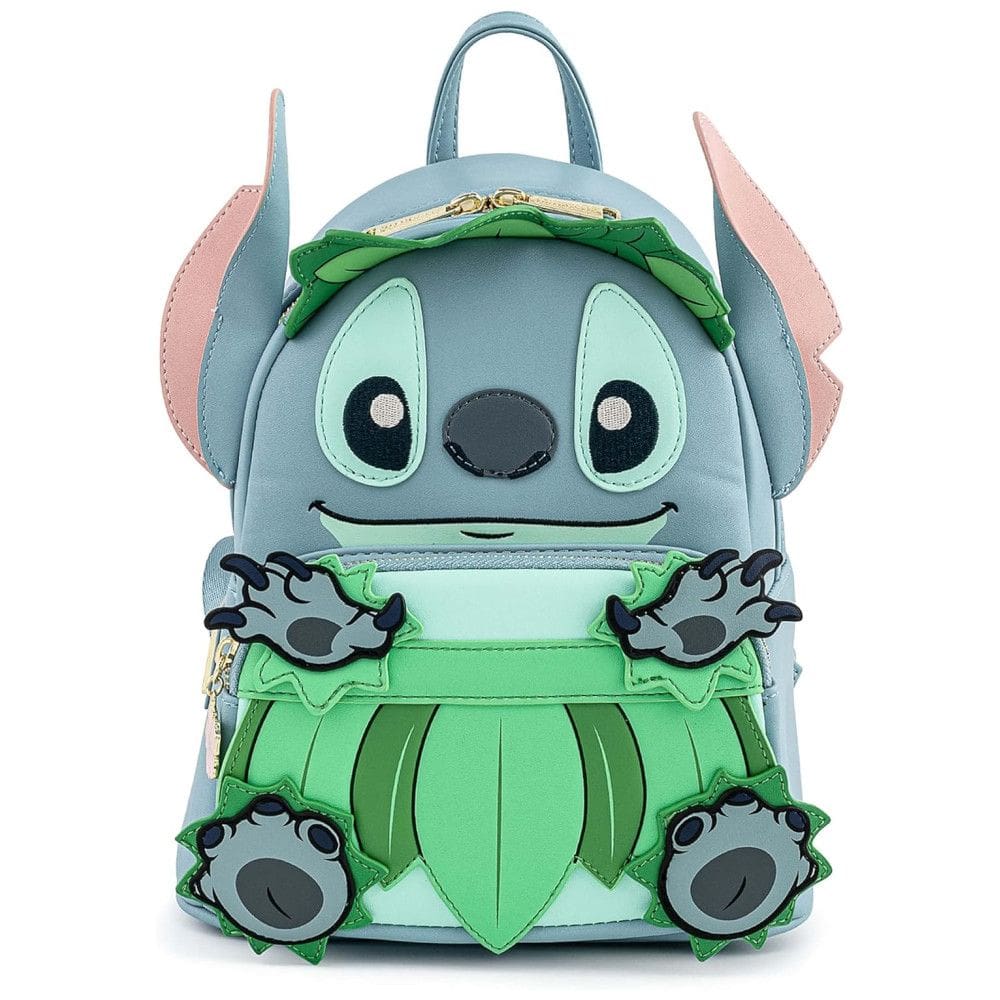 Mochila Escolar Infantil 25cm Loungefly Stitch Luau para Crianças, Azul