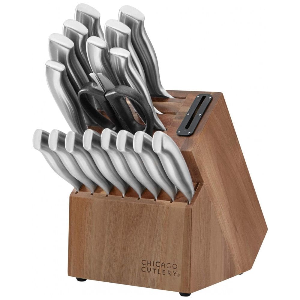 Conjunto de Facas em Aço Inoxidável com Bloco de Bancada, 18 Peças, Chicago Cutlery, Prata