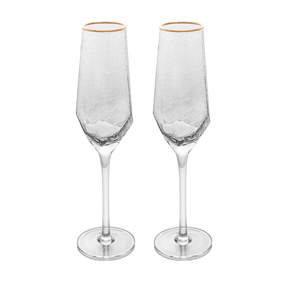 Cj 2 Taças de Cristal P/Champanhe C/Fio de Ouro Taj 300ml Wolff