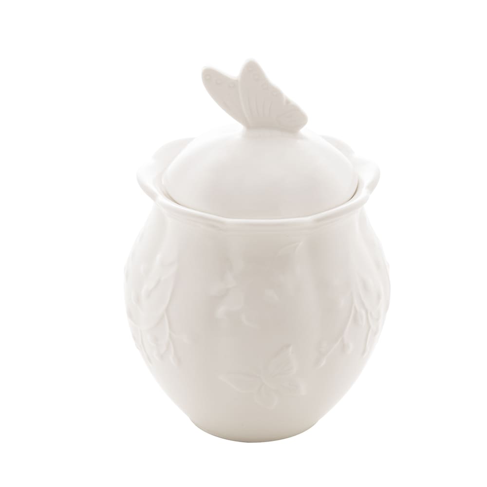 Açucareiro de Porcelana New Bone Butterfly Flower Branco 13,5x9,5cm Lyor