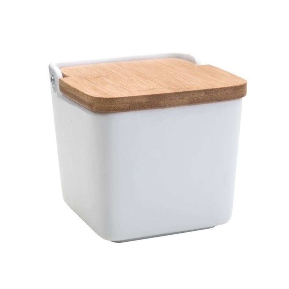 Saleiro de Cerâmica Com Tampa de Bambu Bianco 12x12cm Lyor