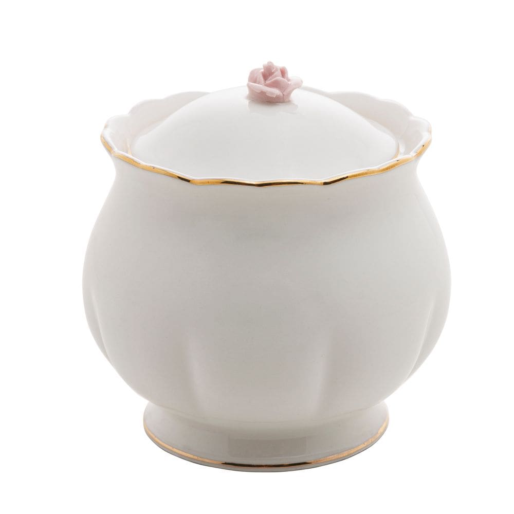 Açucareiro de Porcelana Branca Flower Design Plate Colorido 11x10cm Wolff