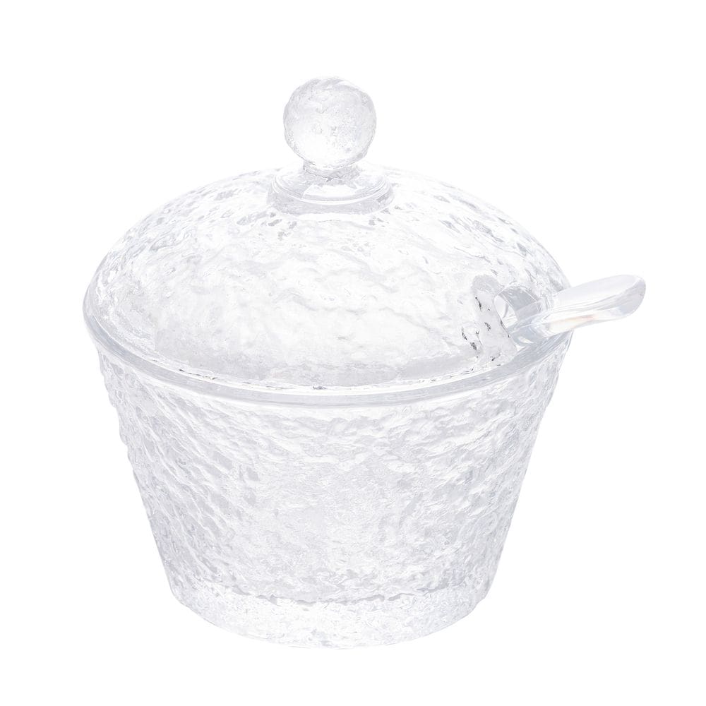 Açucareiro de Cristal Martelado C/Colher Plástica Petra Transparente 11x10cm Lyor