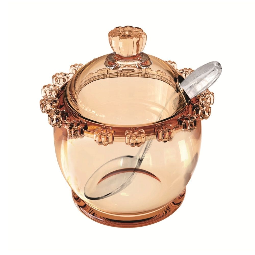 Açucareiro de Cristal C/Colher Plástica Daisy Âmbar 11x10,5cm Wolff