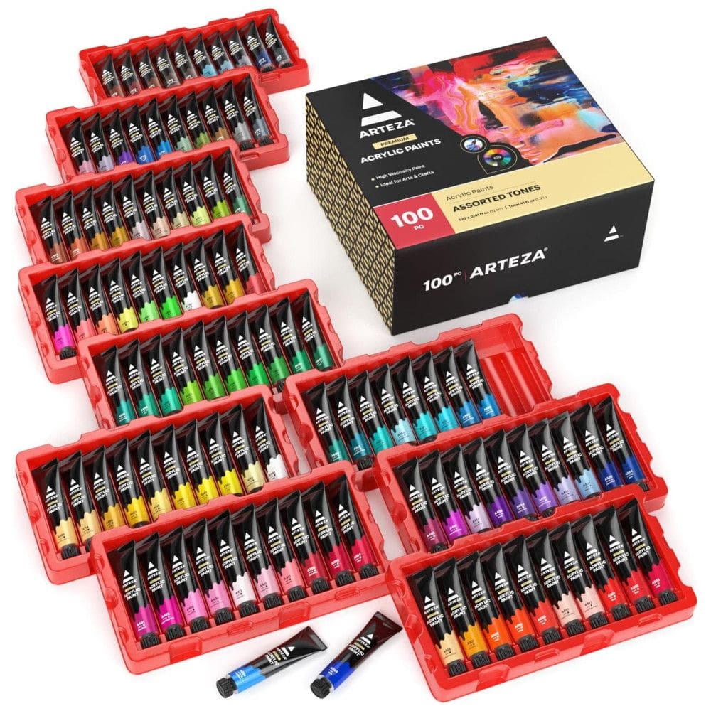 Kit de Tinta Acrílica Profissional com Cores Essenciais, 100 Peças, Arteza