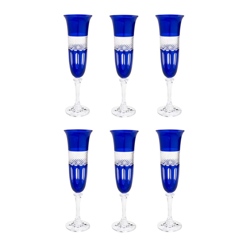 Cj 6 Taças de Cristal P/Champanhe Cobalt Kleopatra 175ml Bohemia
