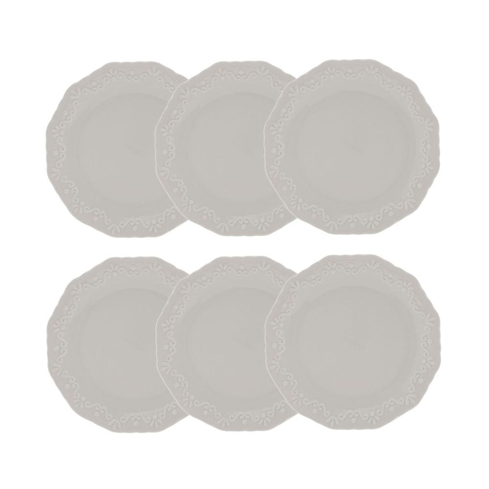 Cj 6 Pratos Rasos Durable Porcelain em Alto Relevo Branco 27cm Wolff
