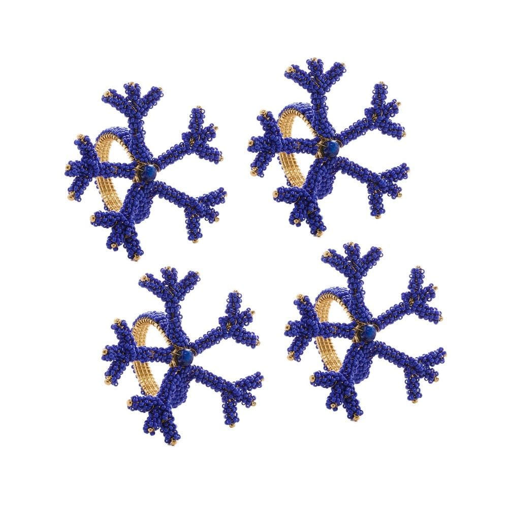 Cj 4 Anéis/Argolas de Metal P/Guardanapos Coral Azul Royal Decor