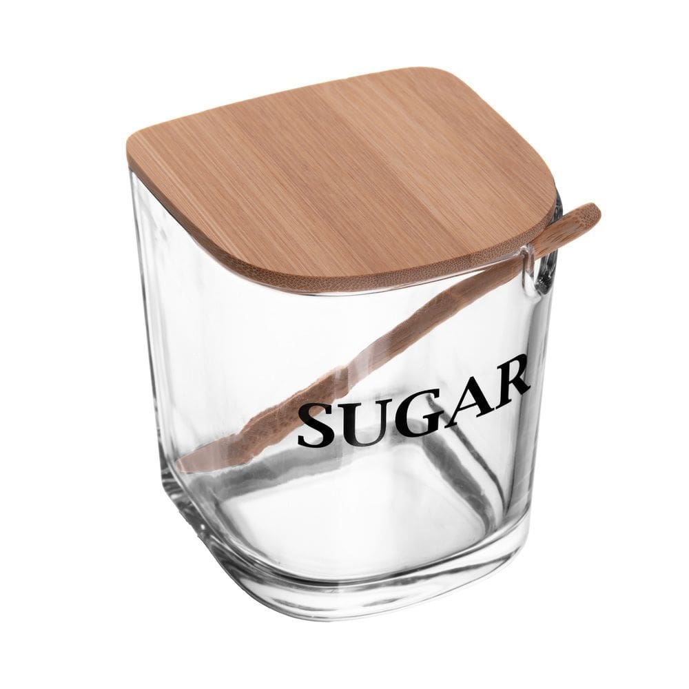 Açucareiro de Vidro C/Tampa e Colher de Bambu Basic 11x9cm Wolff