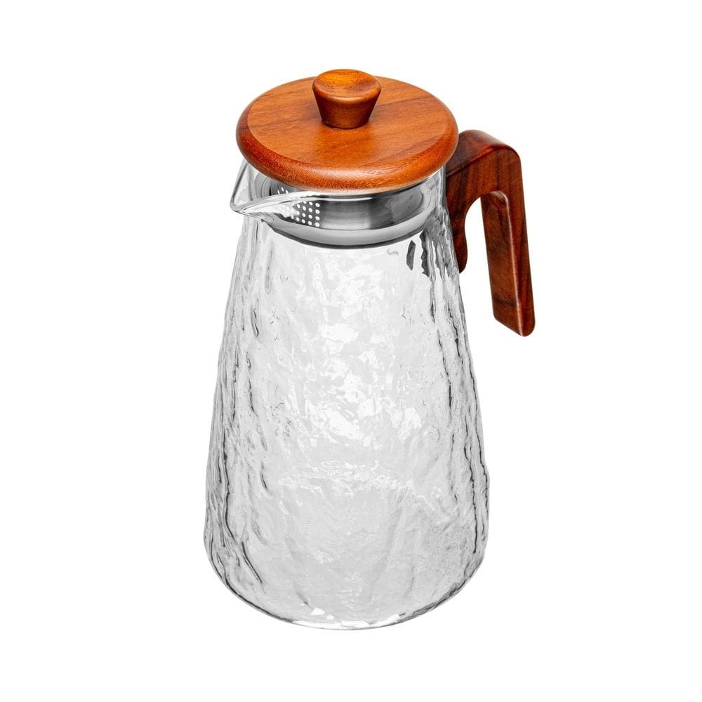 Jarra de Vidro Martelado C/Tampa Hermética Filtro Aço Inox e Alça de Bambu 1,8 Litros Wolff