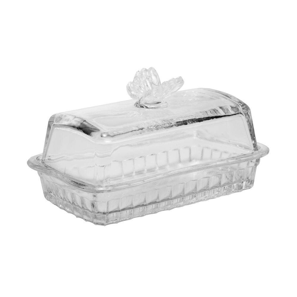 Manteigueira de Vidro C/Tampa Butterfly Transparente 17x10cm Wolff
