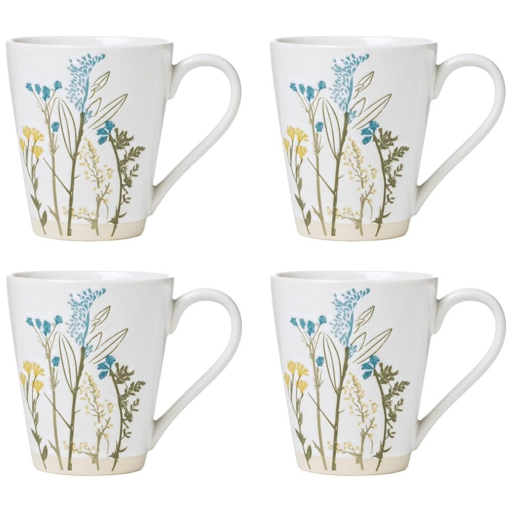 Conjunto de Canecas, Tema de Floral com 4 Peças, Capacidade 380mL e Material de Cerâmica, Lenox 896638, Branca Colorida