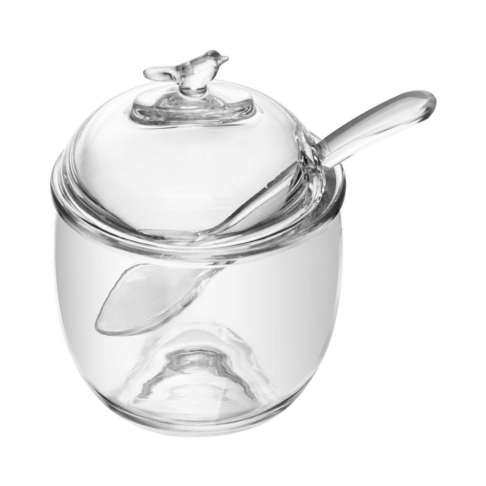 Açucareiro de Vidro C/Colher Plástica Bird Transparente 12x8,5cm Wolff