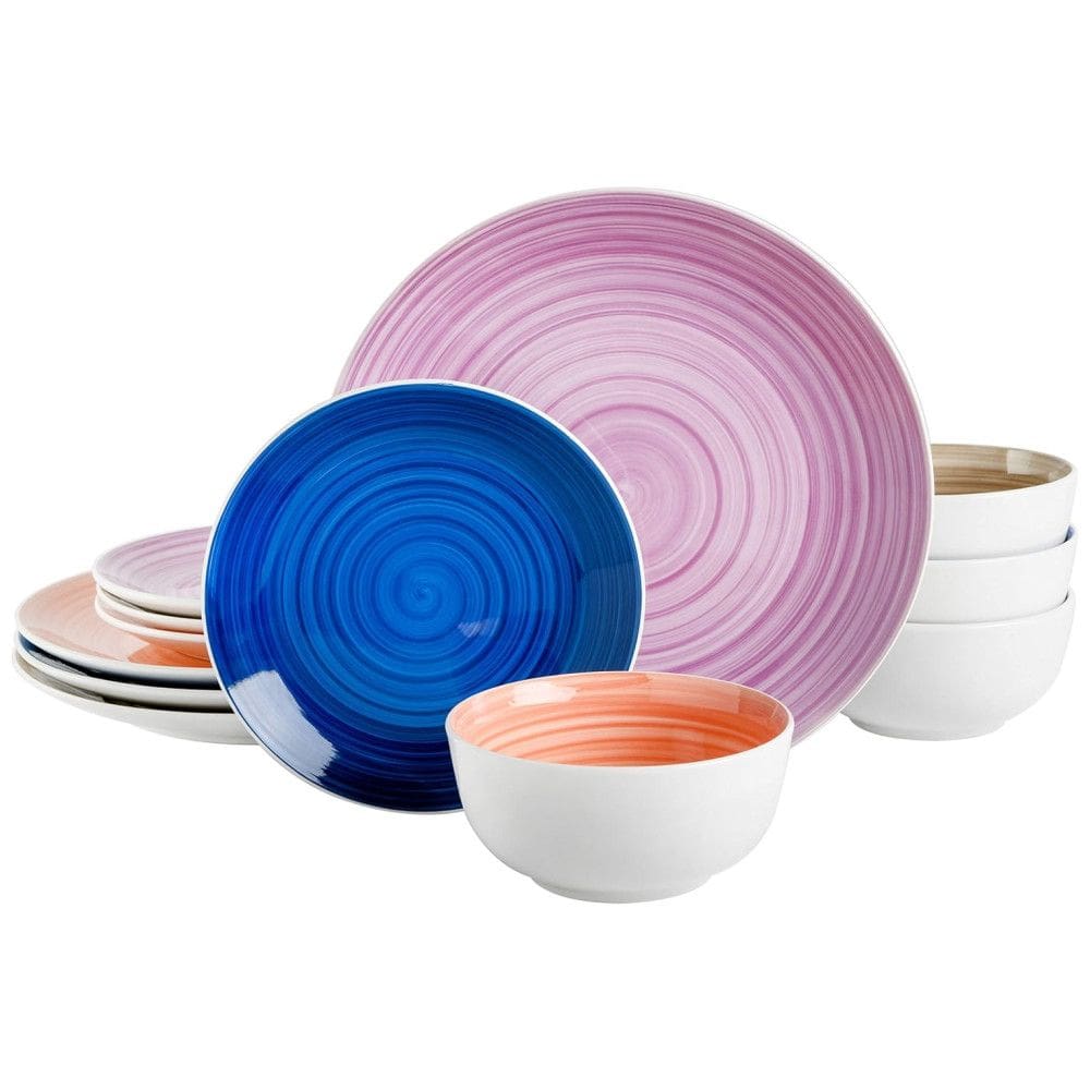 Aparelho de Jantar com 12 Peças em Cerâmica Pintadas a Mão, Gibson Home Color Vibes, Colorido