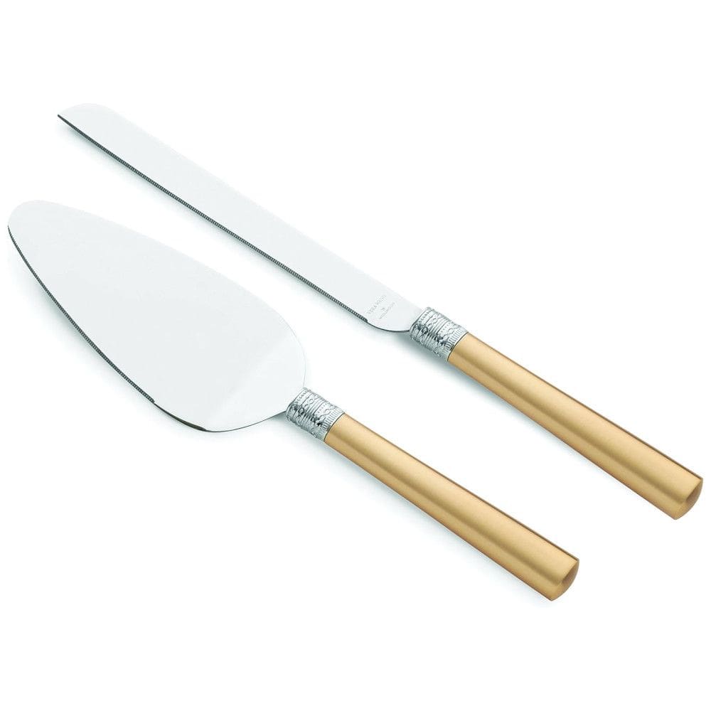 Conjunto de Faca e Espátula de Bolo, Charme e Elegância para Sua Casa com 2 Peças e Material de Aço Inoxidável, Wedgwood, Dourado