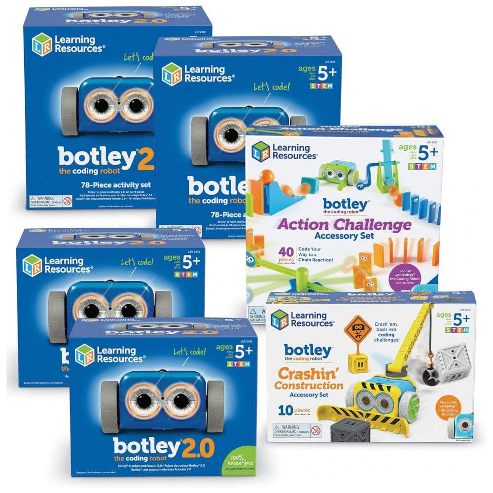 Learning Resources Botley 2.0 The Coding Robot Classroom Bundle – Kit de Programação Educacional com 239 Peças e 4 Robôs, 5+