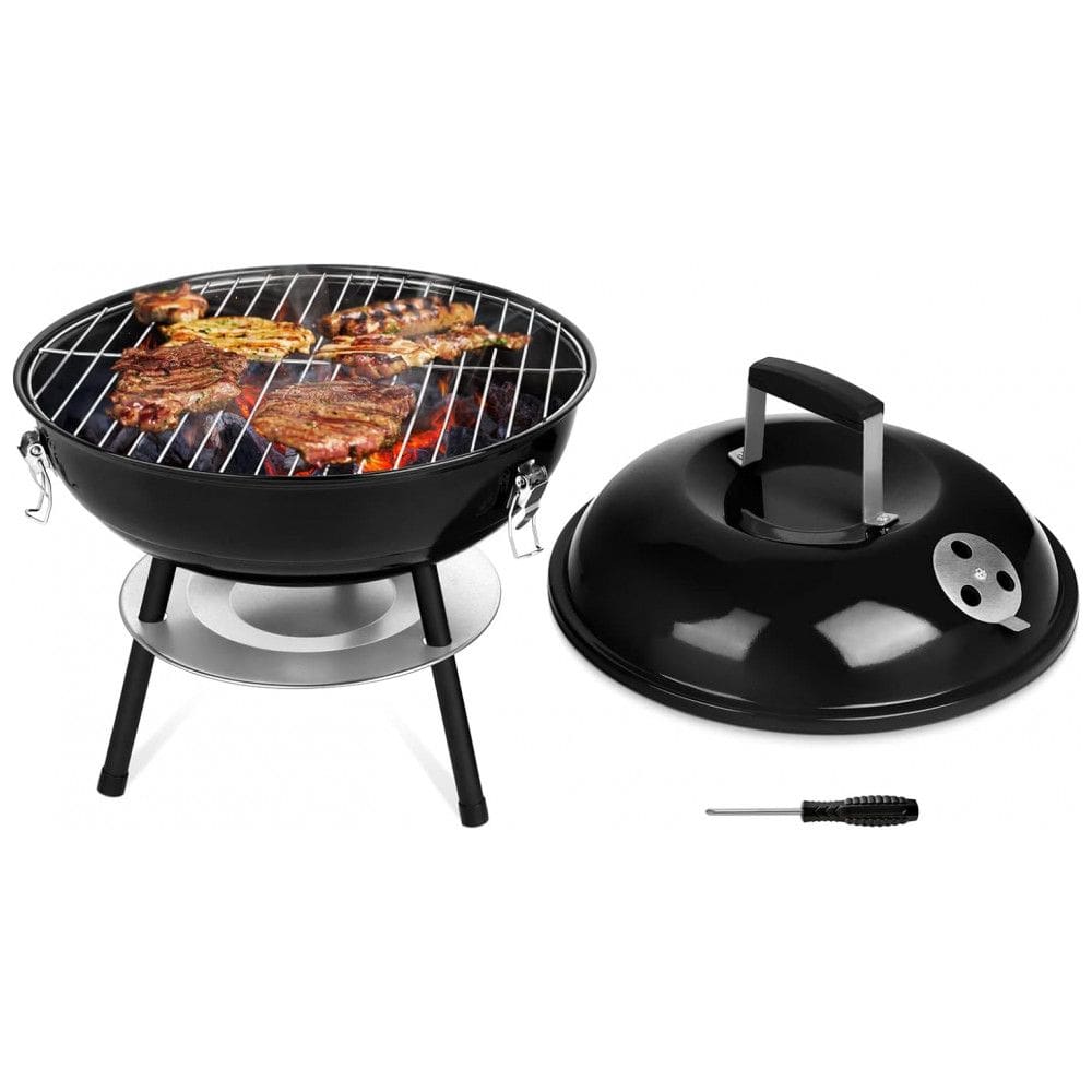 Churrasqueira a Carvão Portátil com Revestimento de Esmalte, Leonyo, Preta