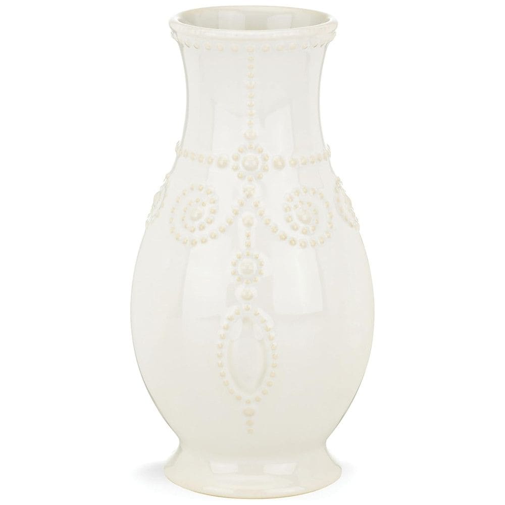Vaso Canelado de 20 cm em Cerâmica Stoneware, Lenox French Perle, Branco