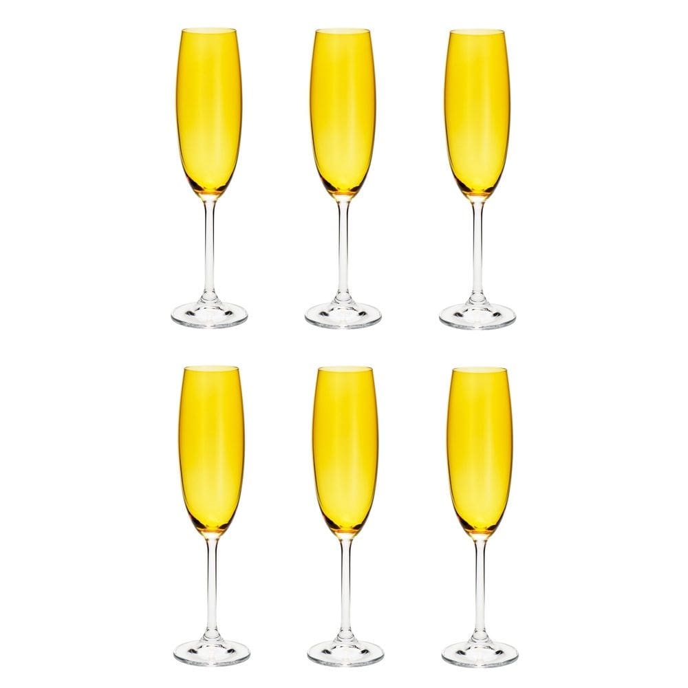 Cj 6 Taças de Cristal P/Champanhe Colibri Topázio 220ml Bohemia