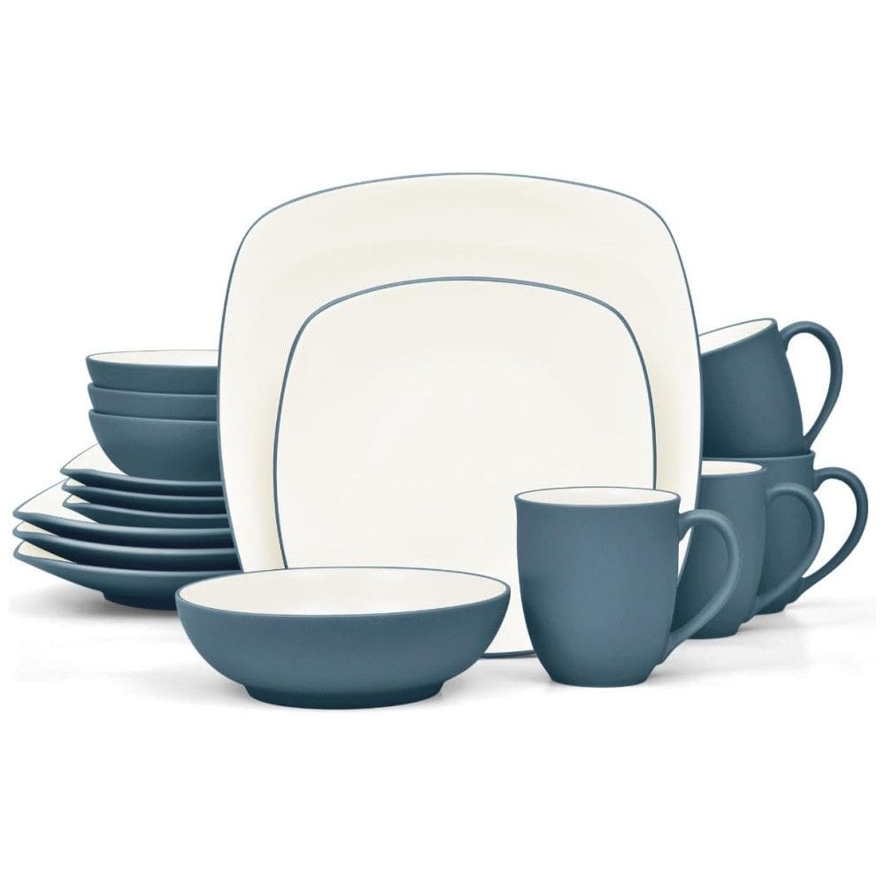 Aparelho de Jantar para Todas as Ocasiões com 16 Peças, Formato Quadrado e Material de Cerâmica, Noritake, Azul