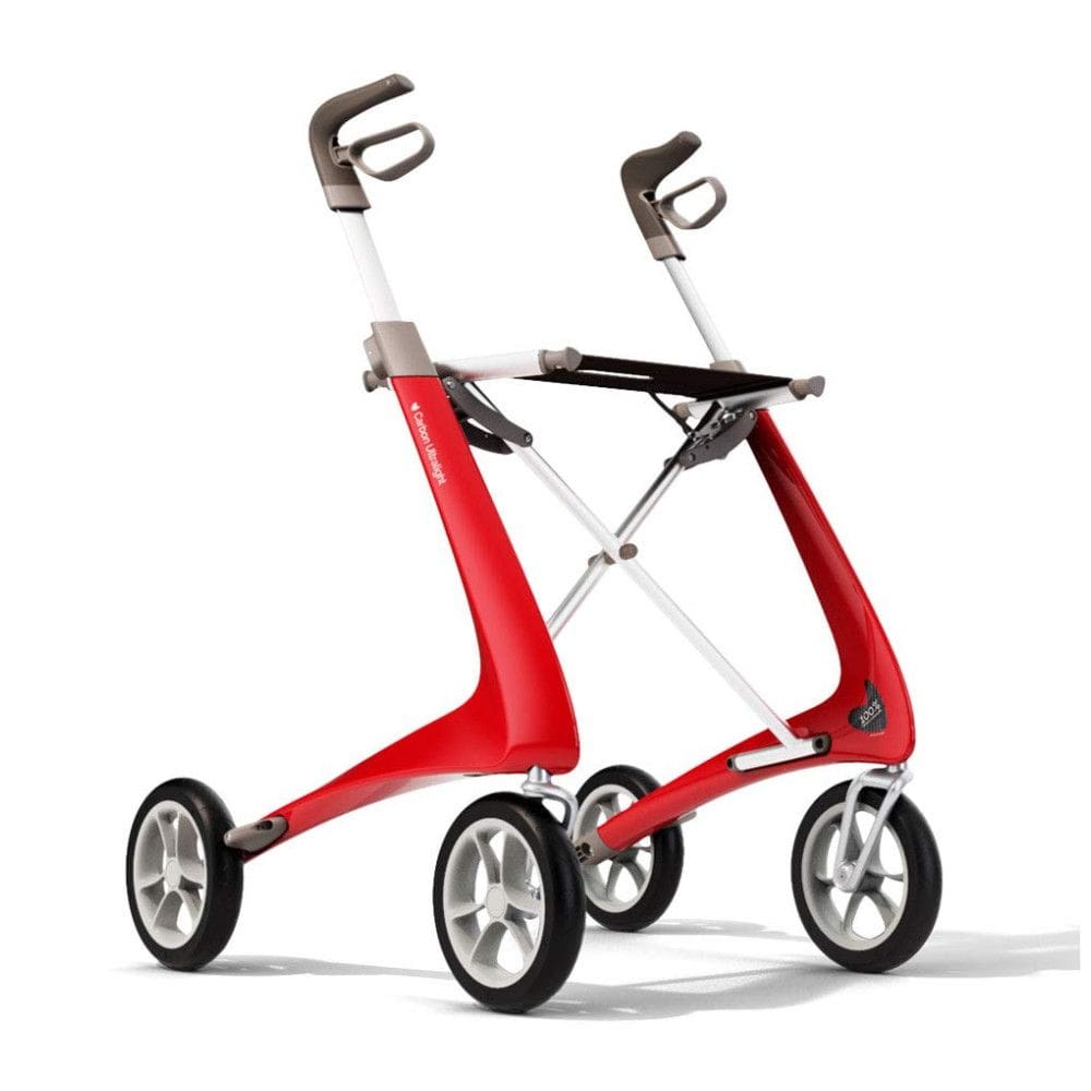 Andador Ultraleve de Fibra de Carbono para Idosos com Bolsa Organizadora e Assento, byACRE Regular, Vermelho