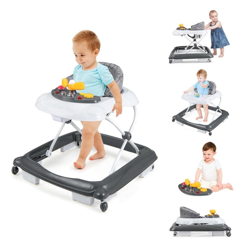 Andador para Bebê BABY JOY 4 em 1 Dobrável com Altura Ajustável, Música, Luzes, Andador Antiviral com Rodas para Meninos e Meninas de 7 a 14