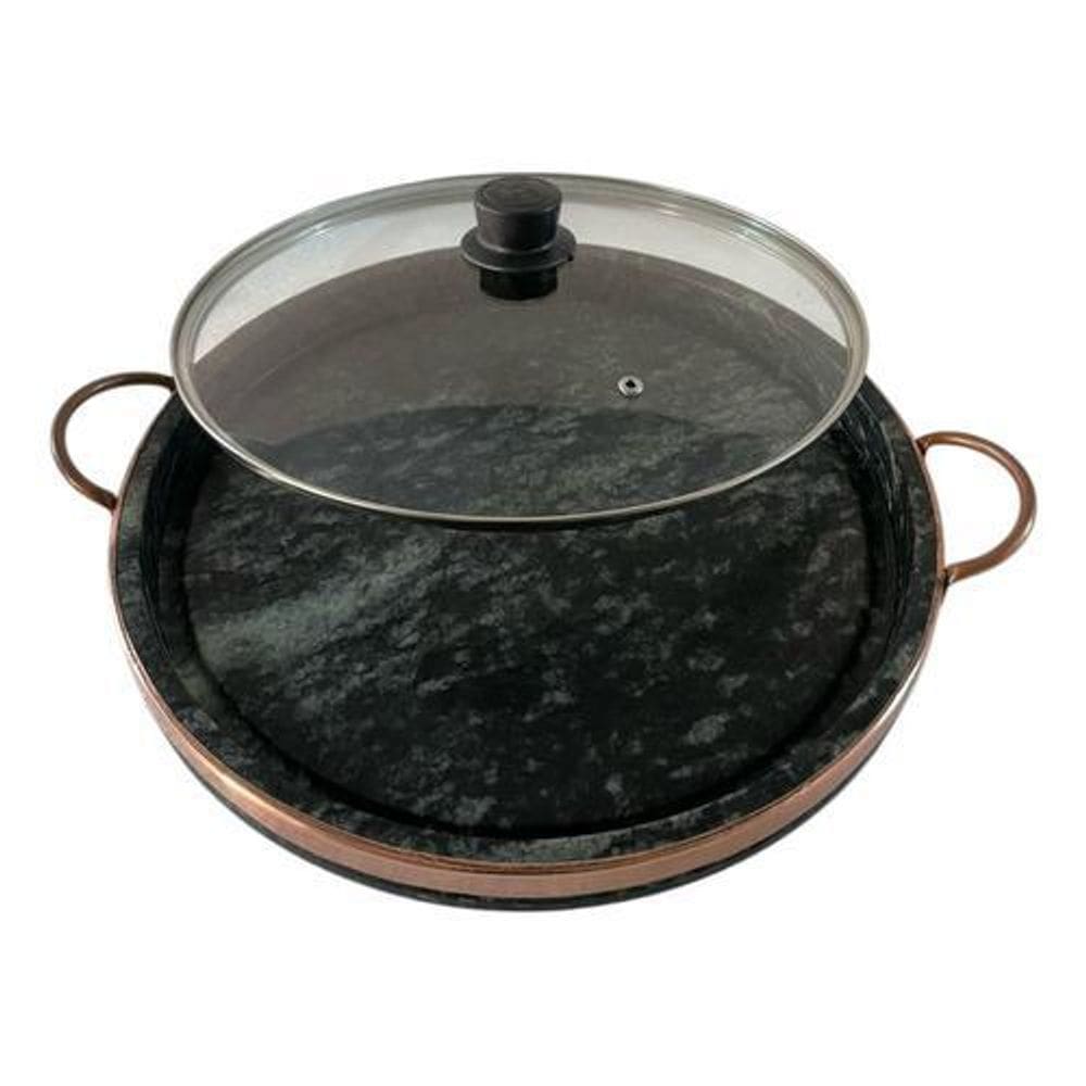 Grelha Alta Em Pedra Sabão Com Tampa De Vidro 32 Cm