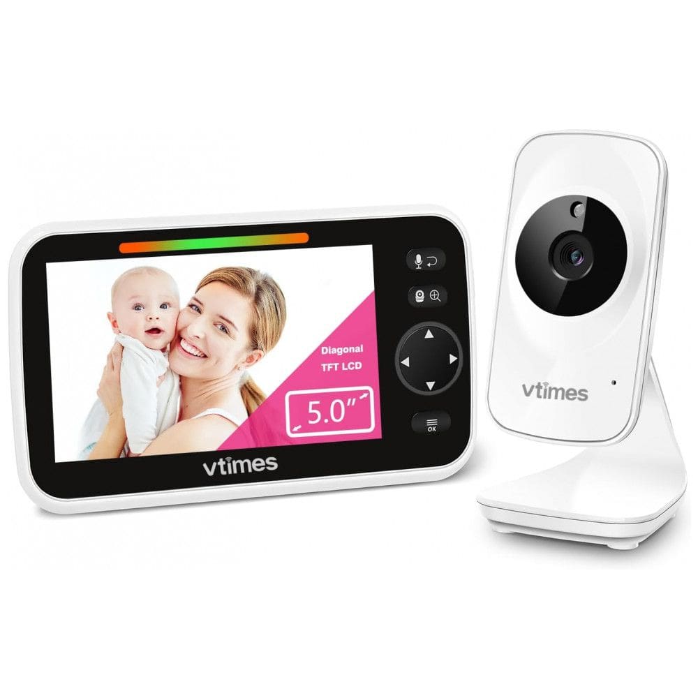 Babá Eletrônica com Vídeo e Áudio, Tela LCD de 12 cm Sem Wi-Fi - Visão Noturna, Alcance de 300m, 2x Zoom e Lullabies -