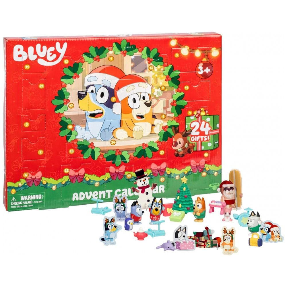 Calendário do Advento de Natal Mini Figuras Bluey, 24 Dias de Contagem Regressiva com Bingo Festivo, Muffin e Meias, para Idades a partir de