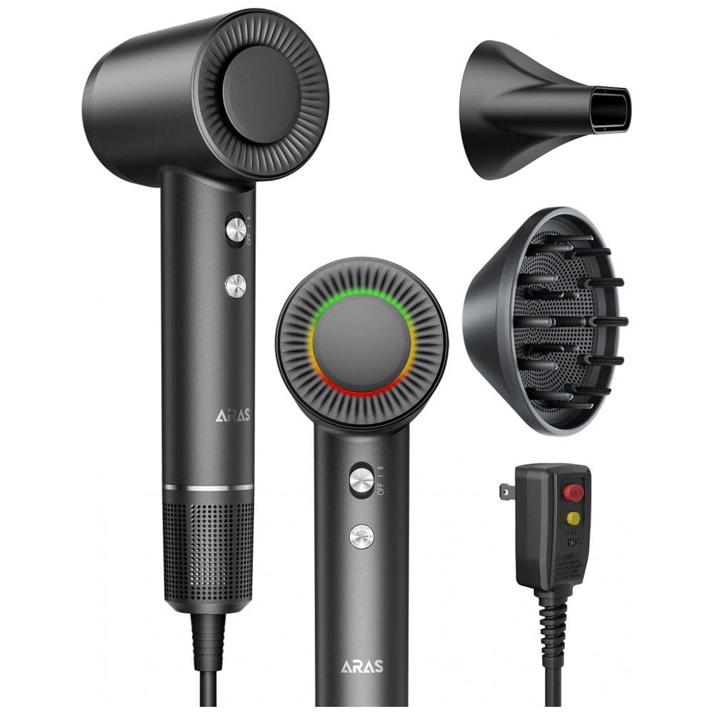 Secador de Cabelo ARAS, Tecnologia Iônica Negativa com Motor sem Escova de 160.000 RPM para Secagem Rápida, Baixo Ruído e Bocal Magnético -