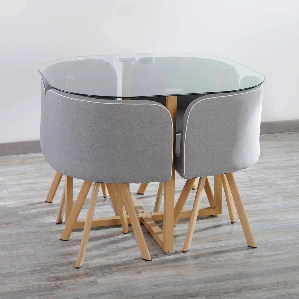 Conjunto De Jantar 5 Pecas Mesa 100x100 Cm 4 Cadeiras Cinza