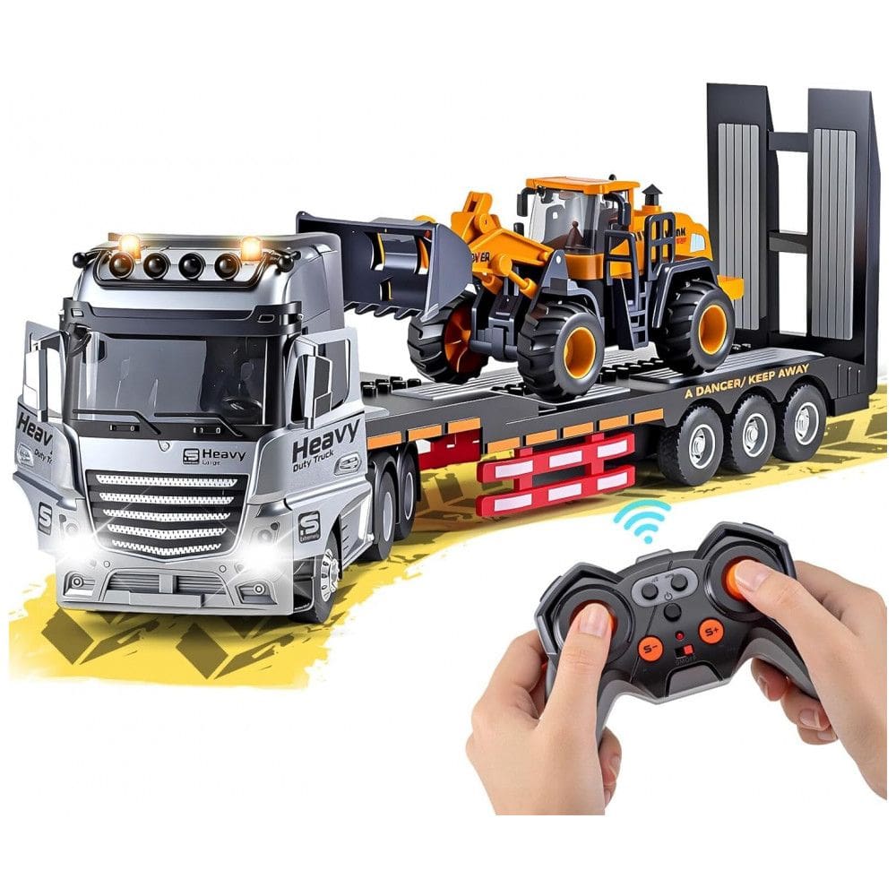 Caminhão Semi Truck de Metal com Cabine, Controle Remoto 2.4Ghz e Reboque com Luzes e Sons, Presente de Aniversário para Meninos,WEMOKA