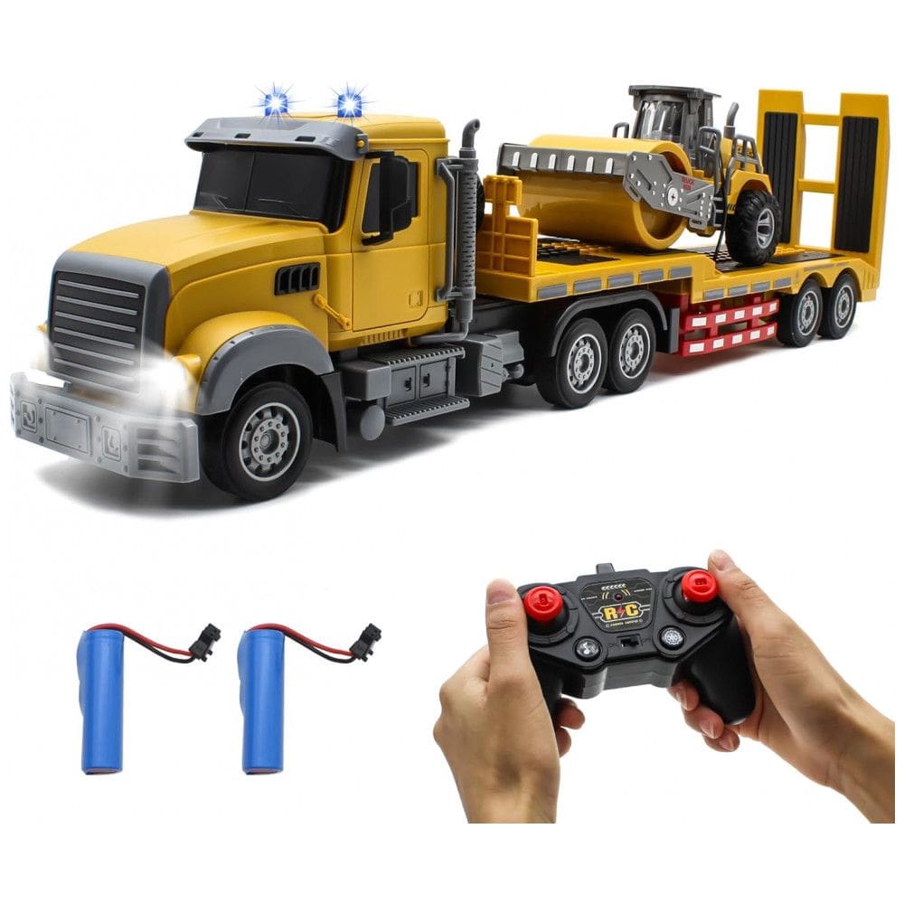 Caminhão RC Fistone com Reboque, Trator de Engenharia 1:24 RC com Som e Luzes, Caminhão Plataforma de Controle Remoto 2.4Ghz com Rolo