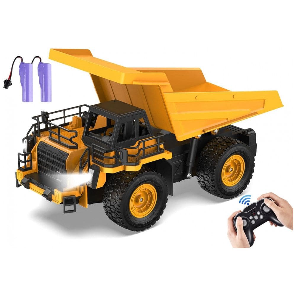 Caminhão Basculante de Controle Remoto 9 Canais na Escala 1:18, Brinquedo de Construção com Luzes e Sons Realistas, Rodas Todo-Terreno