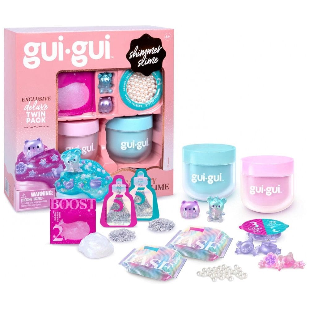 Kit Deluxe Gui Gui com 2 Slimes Iridescentes e Perfumadas, 5 Passos para Personalizar seu Slime GlowUp, Recipiente Lacrável e Reutilizável