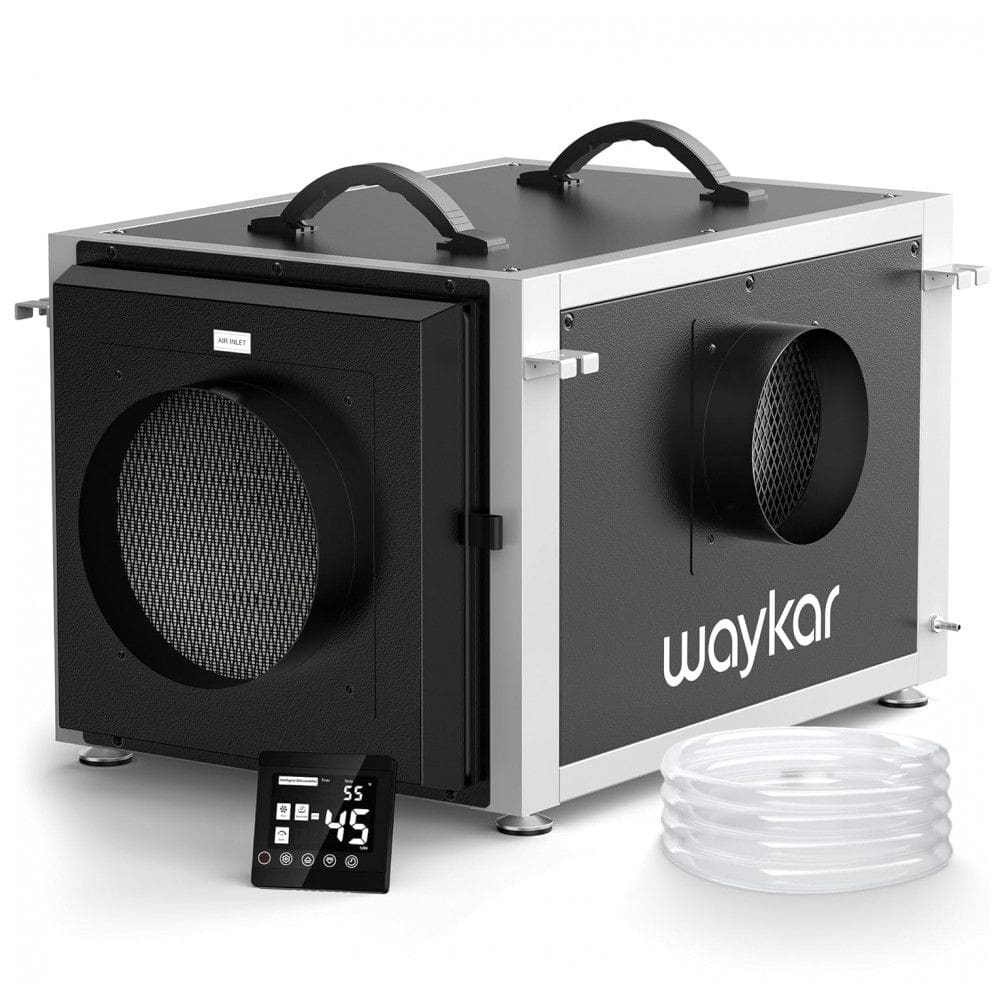 Desumidificador de Crawl Space Waykar 74 litros com Controle Remoto e Bomba, Design de Duto Duplo HVAC Comercial para Desumidificação de