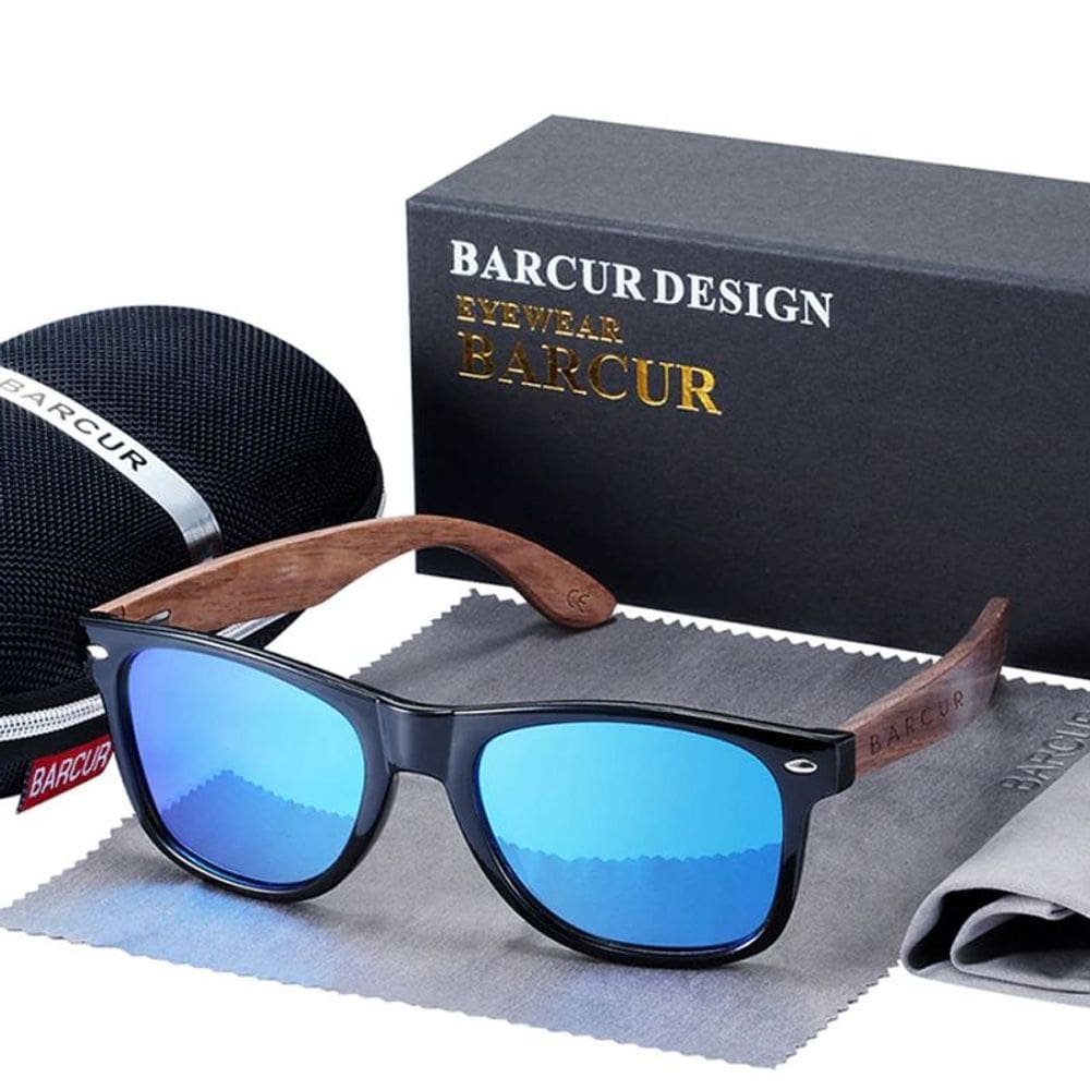 Óculos De Sol Barcur Uv400 Polarizado Bambu Azul