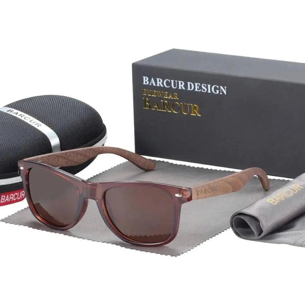 Óculos De Sol Barcur Uv400 Polarizado Bambu Marrom
