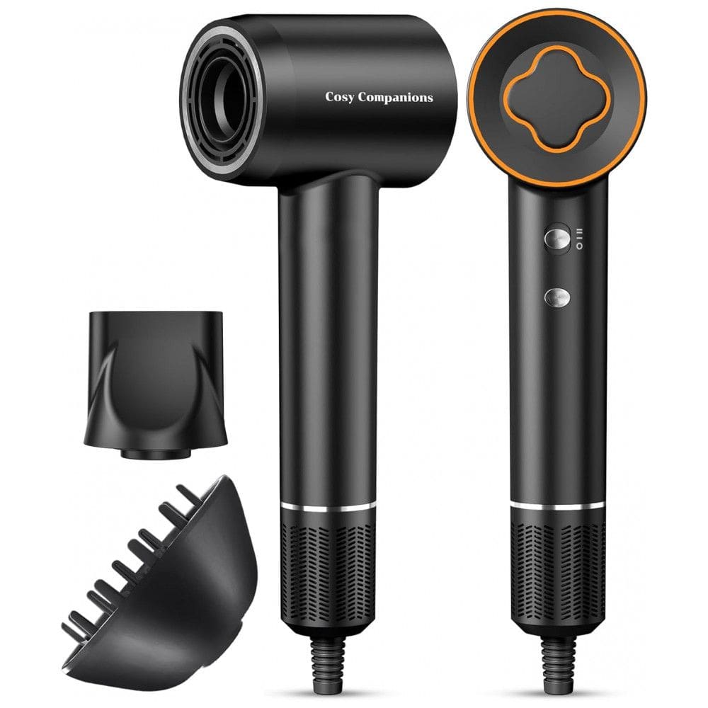 Secador de Cabelo, Motor sem Escova de 150.000 RPM, Íons Negativos para Secagem Rápida, Silencioso e Leve, com Difusor e Bico Preto