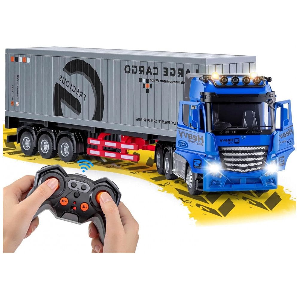 Caminhão Semi Truck de 9 Canais com Reboque de Metal, Controle Remoto 2.4Ghz, Luzes e Sons, WEMOKA