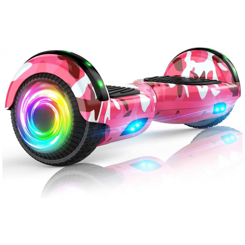 Hoverboard SISIGAD H10 Rosa Camuflado para Crianças de 6 a 12 Anos com Bluetooth LED e Rodas Coloridas de 6,5 Polegadas