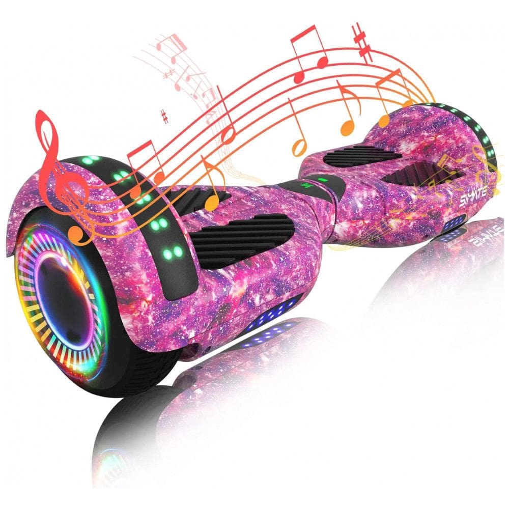 Hoverboard SIMATE Galaxy Purple com Bluetooth, Rodas Todo Terreno com Luzes de LED e Controle por App – Crianças e Adultos