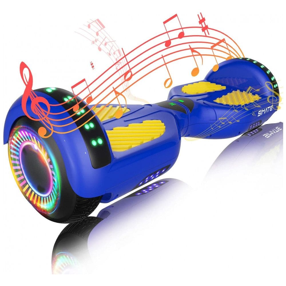 Hoverboard SIMATE Azul Amarelo All Terrain com Bluetooth, Luzes de LED e Controle por Aplicativo – Crianças e Adultos