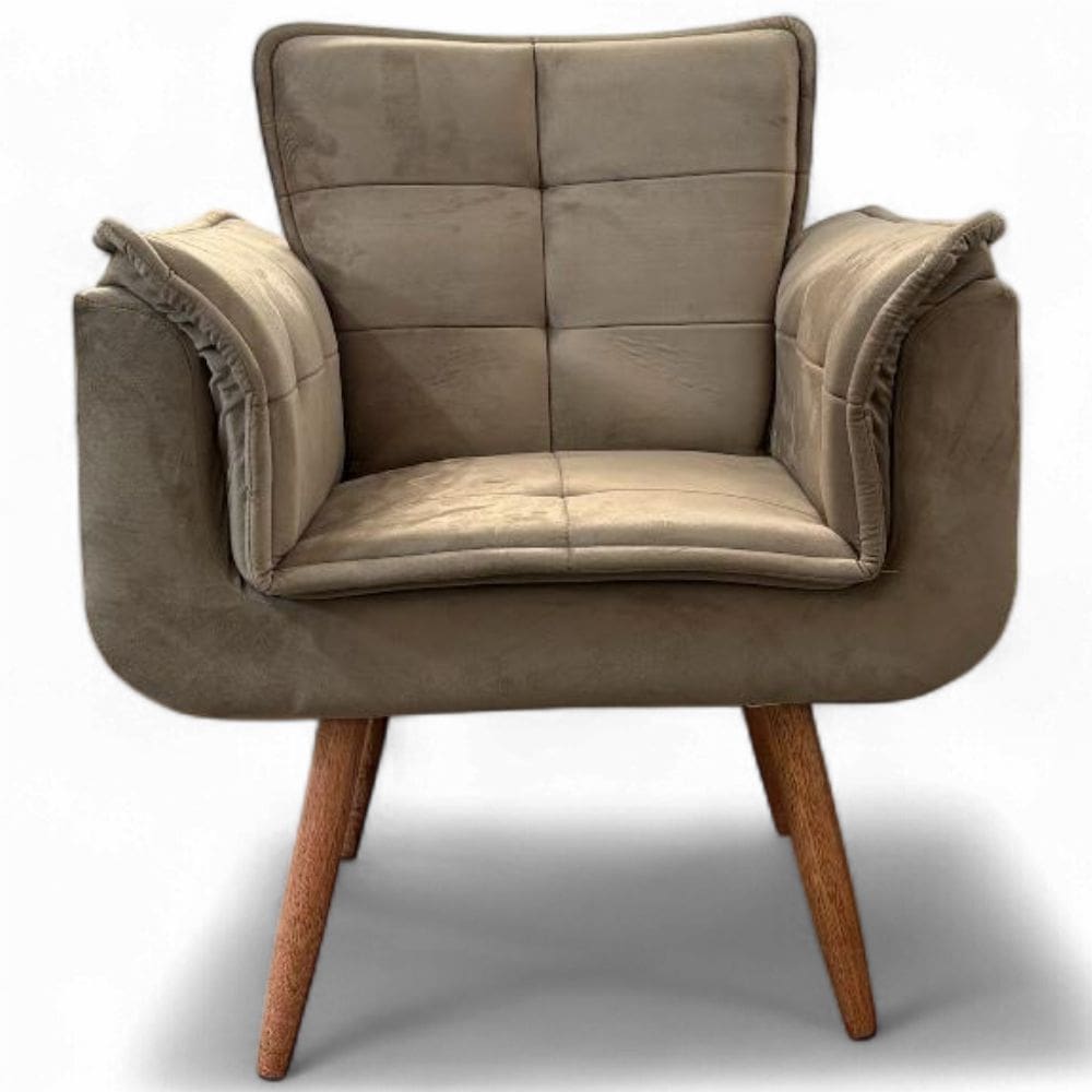 Poltrona Conflex Decorativa Opala Rafaela confortável estofada Capuccino pés palito de madeira maciça