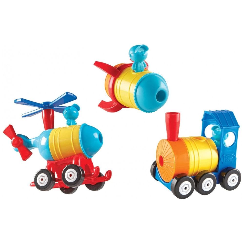 Learning Resources 1-2-3 Build It! Rocket, Train, Helicopter – Kit de Construção com 17 Peças Coloridas para Crianças a partir de 2 anos