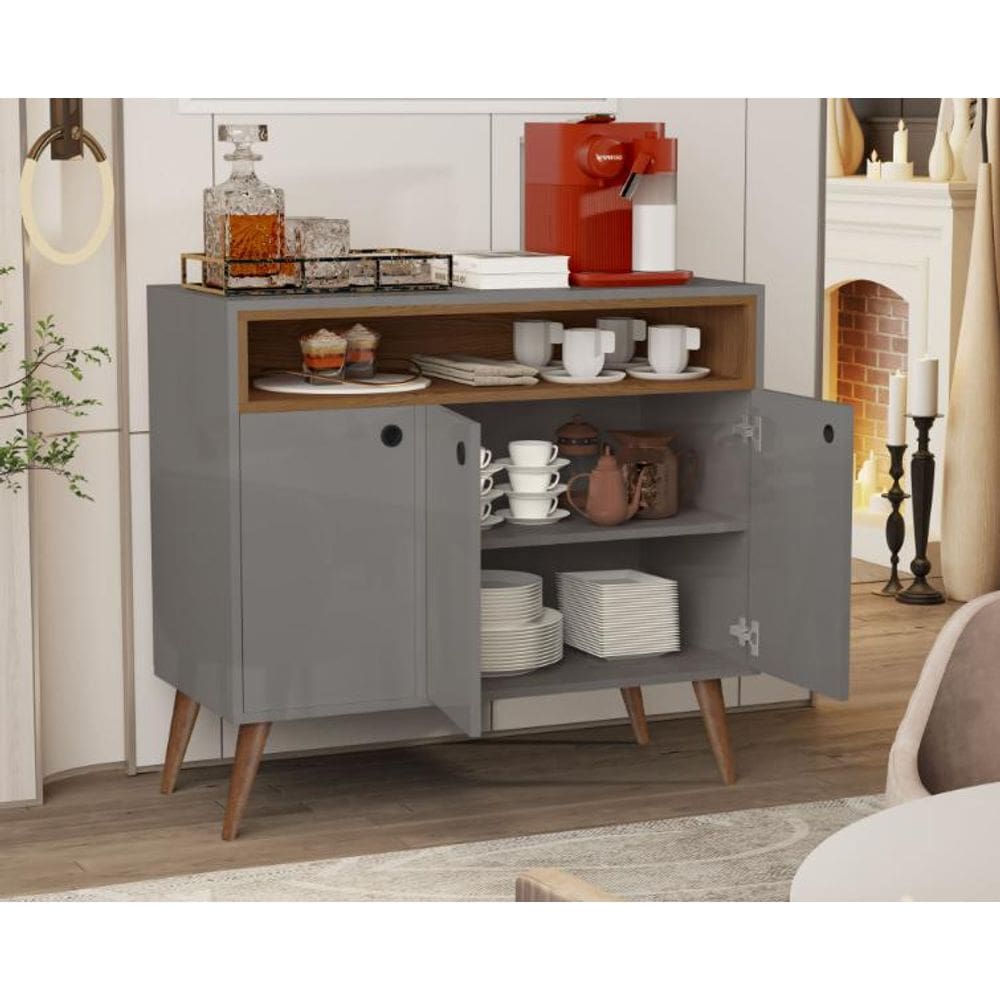 Aparador Buffet Paris 3 Portas Cinza / Freijó