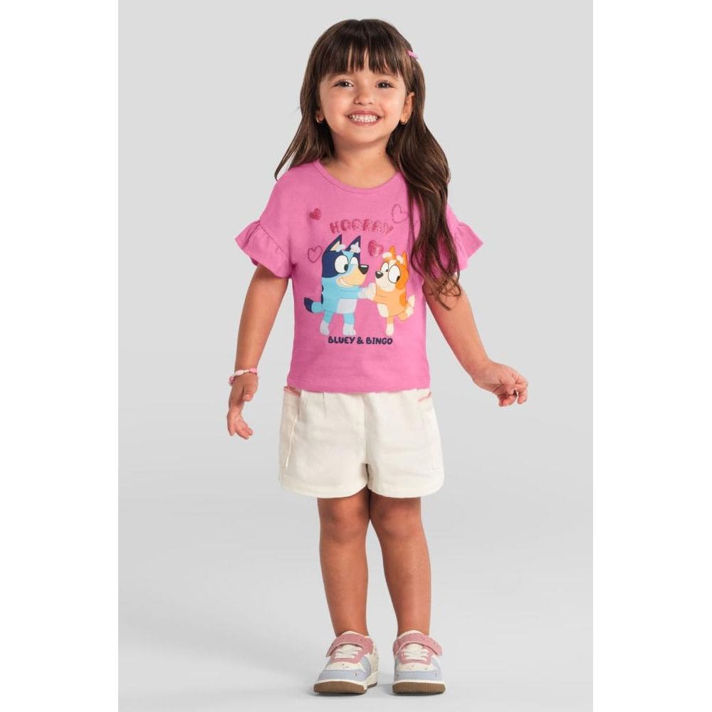 Blusa infantil menina da Bluey com glitter Brandili
