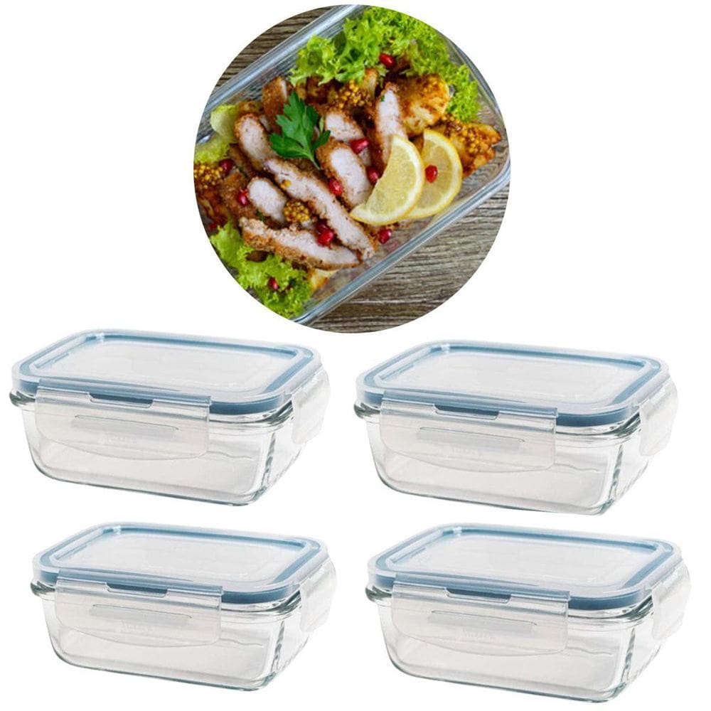 Kit 4 Potes De Vidro Hermetico Retangular 1040 Ml