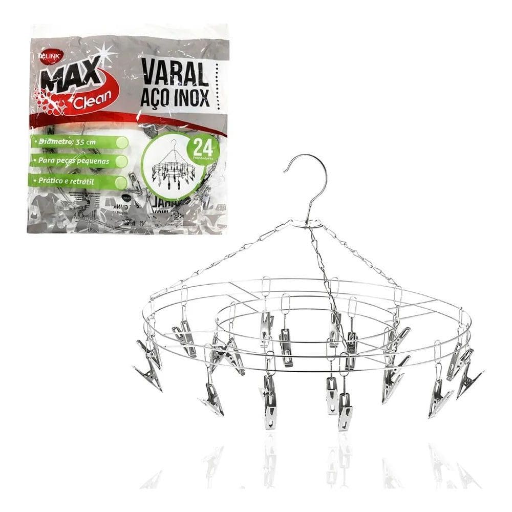 2X Varal Aço Inox Suspenso Roupa Íntima 24 Prendedores Calci